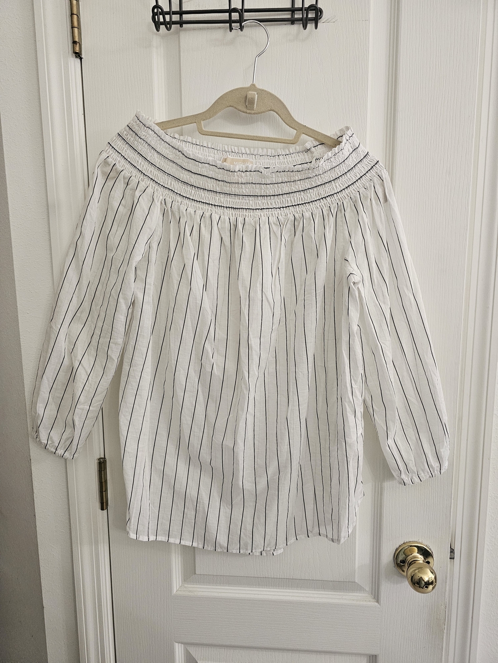 Michael Kors White Blouse with Navy Pinstripes